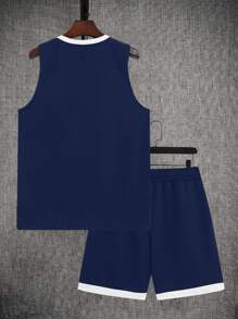 Manfinity Homme 男士時尚背心短褲套裝，適合夏季健身房運動服男士健身運動套裝，度假 - 彩色 - 查看 2