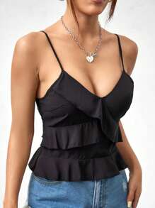 Flirla Blusa Sin Mangas De Mujer Con Dobladillo De Volantes Y Color Sólido