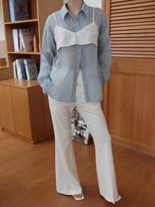 TrendSteals 女士休闲百搭白色短款吊带背心长袖 - 白色 - 查看 7