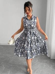 Elenzga 大码无袖休闲连衣裙，适合夏季 - 彩色 - 查看 3