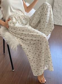 DAZY Ditsy Floral Loose Fit Wide Leg Capri Pajama Pants For Women, Fall, Winter