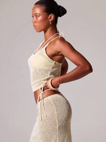 Musera Resort 圆领亮片针织吊带背心，波西米亚风，伊比沙岛风格，可爱性感，度假夏季海滩泳装罩衫，新娘春季款 - 黃色 - 查看 4