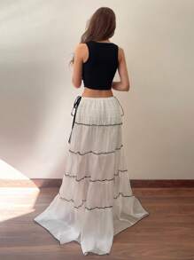 SHEIN EZwear Falda elegante con pliegues y lazo en la cintura para mujeres - Beis - Ver 2