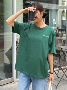 DAZY Camiseta con gráfico de letra, estilo oversized