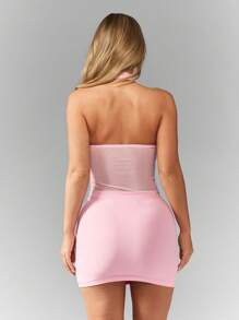MISSGUIDED Váy dự tiệc mini bodycon hở lưng lưới, dáng ôm vừa vặn, thích hợp cho những dịp đặc biệt, váy dạ hội nhún bèo - Hồng - Xem 2