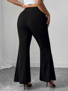 Elenzga Plus Size Women's New Asymmetric Waist Flared Knit Pants, Black, Loose And Elegant For Commuting Fall Cloth For Women