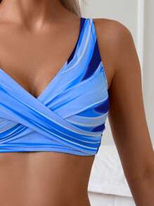 Swim Lushoire Women's Contrast Color Bikini Set For Summer Beach Vacation - Blue - View 5