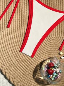 Swim Mod Women's Summer Vacation Beach Cherry Decor Halter Neck Bikini Set - Apricot - View 4