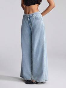 Easelle Vaqueros casuales y holgados con estampado de moño para mujer