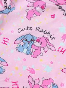 4pcs/Set Infant Baby Girls Striped & Multicolor Cartoon Teddy Design Soft Stretchy Short Sleeve Romper & Shorts Pajamas Set, Summer Mother Day Gift Graduation Gift Summer Clothes Snug Fit Tight Fit Pajamas