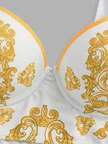 Swim Oasis Women's Baroque Print Sexy Bikini Set With Coverup And Skirt, Summer Beach - Yellow - View 7