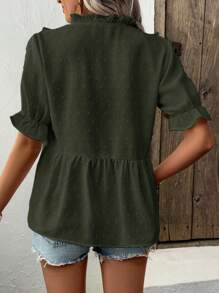 LanaWest Camisa de mujer con escote en V profundo, mangas abullonadas y tela con corte láser 3D