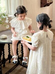 SHEIN Young Girl Floral Print Ruffle Hem Cute Dress - Apricot - View 1