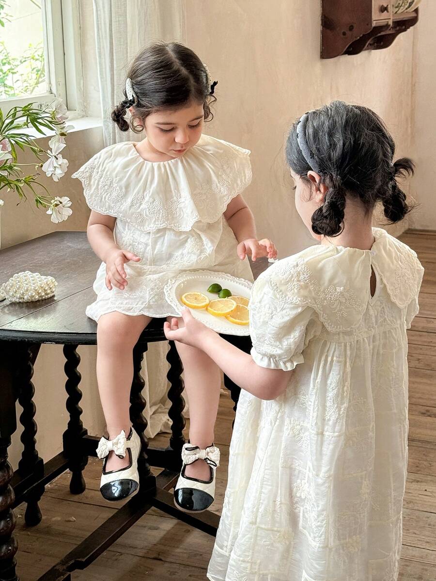 SHEIN Young Girl Floral Print Ruffle Hem Cute Dress - Apricot - View 1