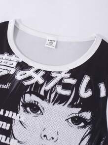 SHEIN Explorewe 女童卡通图案上衣和格子百褶裙两件套服装 - 白色 - 查看 3