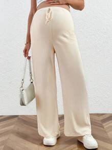 SHEIN Maternity Pants - Comfortable Textured Long Pants, Underwear & Sleepwear, Pajama Set, Pajama, Pajama Dress, Loungewear, Nightgown, Robe, Sleepwear - Beige - View 5