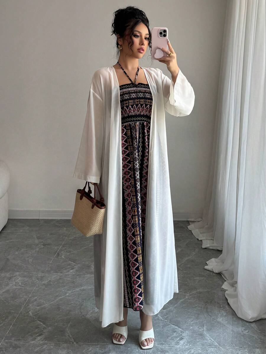 Modelyn 2件套女士纯色长袖衬衫和露背连衣裙 - 彩色 - 查看 1