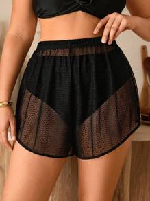 Swim Lushoire Set di top trasparente e pantaloncini in colore unito con vita regolabile adatto all'estate e alla spiaggia, in taglie comode