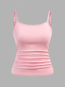 SHEIN 3 pièces/Set Hauts de camisole plissés décontractés tout-aller pour adolescentes, superposables et portables de manière polyvalente