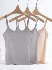 SHEIN LUNE 3pcs Set Comfortable Camisole With Chest Pads, Anti-Slip - Multicolor - View 2