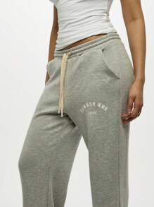 SUMWON WOMEN Retro Wide Leg Athletic Sweatpants Lounge Joggers Workout Running Exercise Gym Athletic Leisure Casual Comfort Pants With Drawstring Winter Fleece - Light Grey - View 5