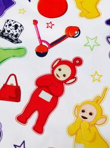 Teletubbies X SHEIN Sac fourre-tout pliable imprimé avec les personnages mignons de dessins animés Tinky Winky, Dipsy, Laa-Laa, Po, avec un mini-sac détachable sur une chaîne