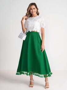 Gownix Women's Elegant Eyelet Embroidery White Blouse,Summer Holiday Tea Party Outfits For Vacation,Beach Resort Wear,Wedding Guest Graduation Birthday Dress - White - View 8