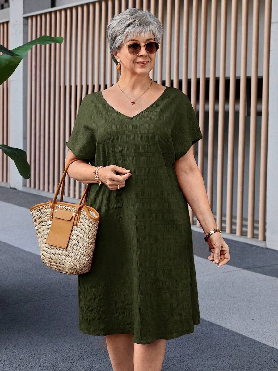 EMERY ROSE Plus Size Loose Fit Solid Color Batwing Sleeve Casual Dress Spring Outfits For Women Bridal Shower Dress White Elegant,Summer Outfits For Women,Sun Dresses For Women