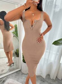 Zolique 女士纯色简约日常吊带连衣裙长款女装女式黑色连衣裙