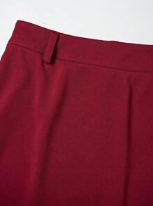 SHEIN Clasi Women's Basic Commute V-Neck Front & Middle Split Design Knee-Length Pencil Skirt, Maroon - Burgundy - View 4