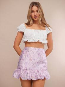 WESTFADE Floraler Jacquard Brokat-Rock mit hochsitzendem Bund, Rüschensaum und Mini-Länge, Sommer Western Cowgirl Nashville Urlaub - Verschiedenfarbig - Übersicht 3