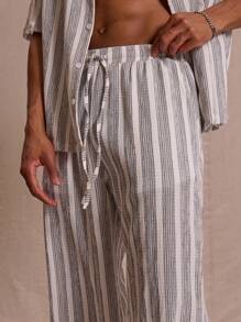 Musero Pinstripe Straight Leg Trousers Only Spring Summer Vacation Easter Streetstyle - Black and White - View 5