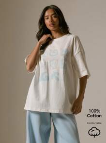 MUSERA 宽松休闲印花T恤，适合度假、机场休闲、缓解时差不适、秋季返校季、圣诞节等场合，优雅百搭。