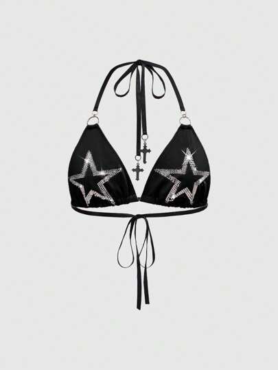 Grunge Punk Top corto rosa impreziosito a stella nello stile grunge Y2K anni 2000 dei festival musicali