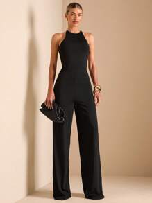 SHEIN BAE Women's Summer Sexy Backless Jumpsuit Black Jumpsuit Seaside Vacation One-Piece Swimsuit Swimsuit Night Out Vacation Outfit/Prom Dress/Summer Clothes/Romper/Wedding Guest Dress Women/Elegant Dresses For Party/Vacation/Easter Outfit Women