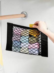 1 pièce Sac de rangement adhésif poubelle, sac de rangement en maille plastique, sac en maille adhésif fixé sur la porte intérieure d'un placard de cuisine, sac de rangement adhésif pour sac de courses, sac de rangement fixé, sac de rangement en maille pour le coffre de la voiture, sac de rangement en maille sans perçage, sac de rangement organisateur
