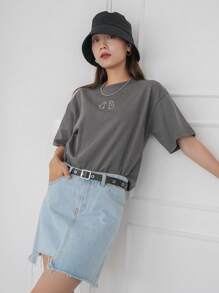 DAZY Cartoon Graphic Drop Shoulder Tee Summer - Grey - View 6