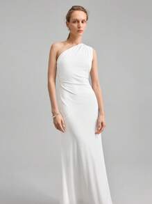 Ontre Women's Summer Asymmetrical Neck Elastic Fitted Dress, Fashionable Strapless Long Dress Suitable For Summer