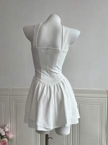 SHEIN Unity Váy Mini Không Dây Màu Trơn Cho Nữ, Thời Trang Mùa Hè - trắng - Xem 2