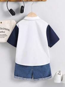 SHEIN Boys' Tween Casual Versatile Comfortable Striped Printed Collared Open Front Loose Woven Shirt, Suitable For Commuting, School, Daily Casual, Travel, Sports, Spring/Summer - Multicolor - View 6