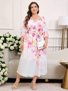 SHEIN Clasi Plus Size Summer Elegant Floral Print Dress Women Dresses Easter Women Long Dresses Women Maxi Dress Plus Size Dresses Spring Plus Size Spring Dresses Mother Day Mom Mother Mommy Mother's Day Mama Mum Mother's Day Gift Wedding Wedding Guest Dress Women Engagement Dress Wedding Guest Dress Western Dresses For Women Woman Easter Dress Elegant Floral Print Sleeveless Plus Size Dress,Summer Outfits For Women Summer Outfits For Women,Wedding Guest Dress Women - Multicolor - View 7