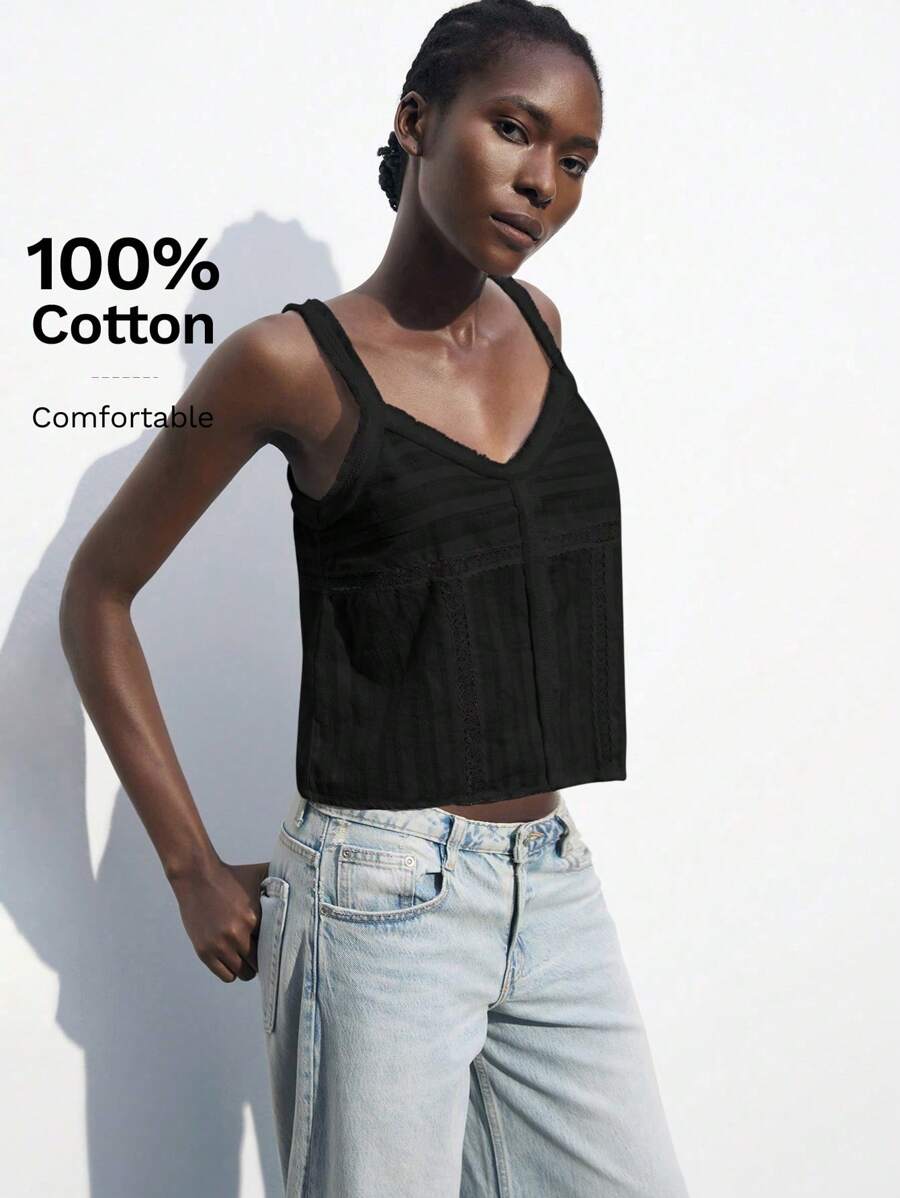 Maija Women's 2025 Summer Black Tassel Camisole Top, Front Open Design, Casual Business Daily Commute, Elegant For Beach Resort, Wedding Guests, Country Music Festival, Brunch, Airport, 90s Retro