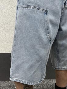 Manfinity Streetrush Shorts vaqueros casuales de pierna ancha tipo bermuda para hombre