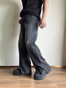 DAZY Men's Spring Solid Black Washed Dark Style Jeans - Black - View 7