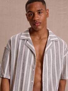 Musero Pinstripe Tailored Button Through Short Sleeve Shirt Co Ord Top Only Spring Summer Vacation Easter Streetstyle