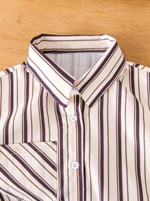 SHEIN 2pcs/Set Boy Striped Single-Breasted Vest And Shorts, Casual