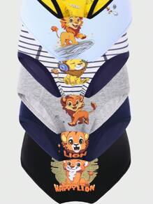 7pcs/Pack Young Boy Cute Lion Multi-Color Print Cotton Briefs, Versatile Underwear Set For All Season Back To School Fashion - Multicolor - View 7