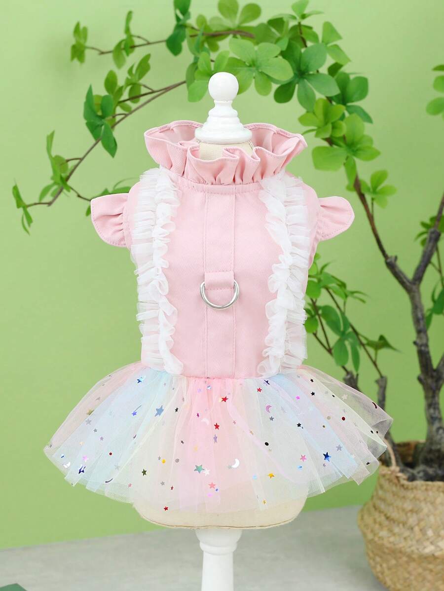 PETSIN Vestido ligero y transpirable para mascotas, con decoración de lazo, elegante, rosa, adecuado para fiestas de cumpleaños y banquetes, falda abullonada con lunares - Rosa - Ver 1