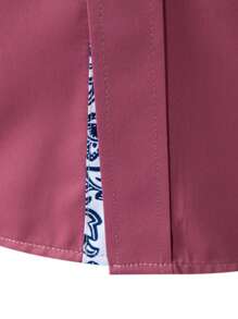 Manfinity Mode Casual Men's Printed Patchwork Long Sleeve Shirt, Suitable For Commuting, Fall - Dusty Pink - View 4