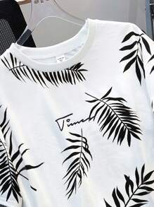 SHEIN 2pcs Set Teen Boy's Tropical Print Tee & Drawstring Waist Shorts;Spring Wear; Teen Boys' Clothing; Teen Boy' Jackets, Spring Back To School - Black - View 4